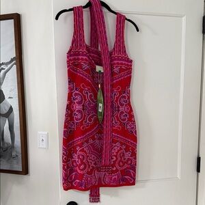 Farm Rio Red Paisley Scarf Knit Mini Dress